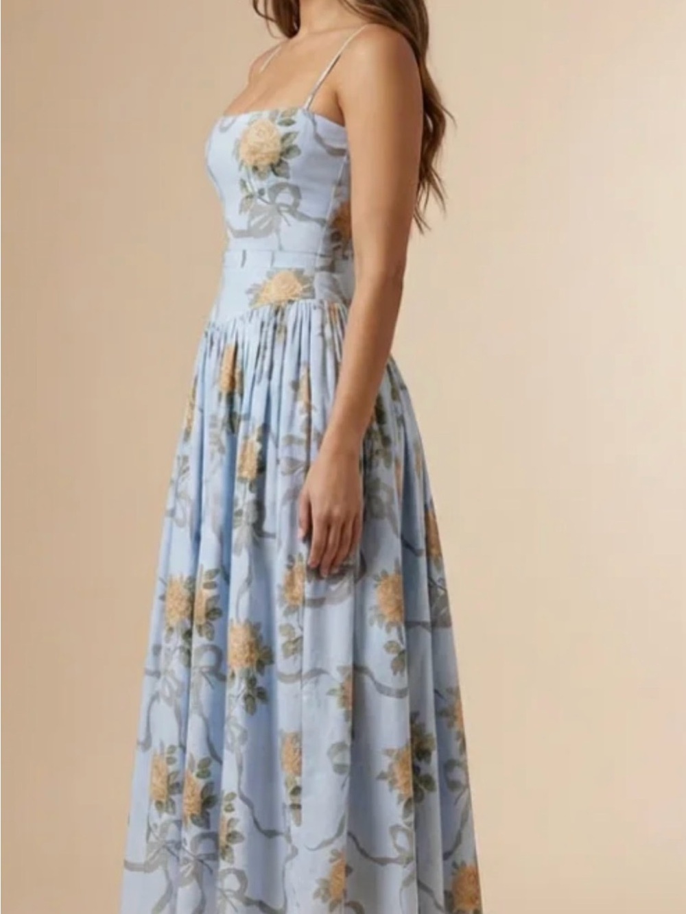 Light Blue Floral Sundress with Spaghetti Straps - Picture 2 of 4